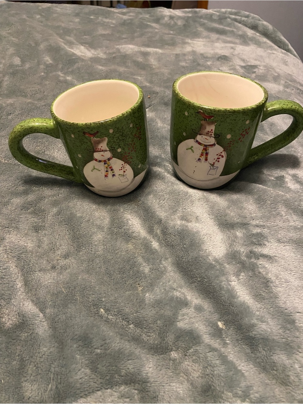 Sakura Green Snowman Ceramic Mug Set of 2
